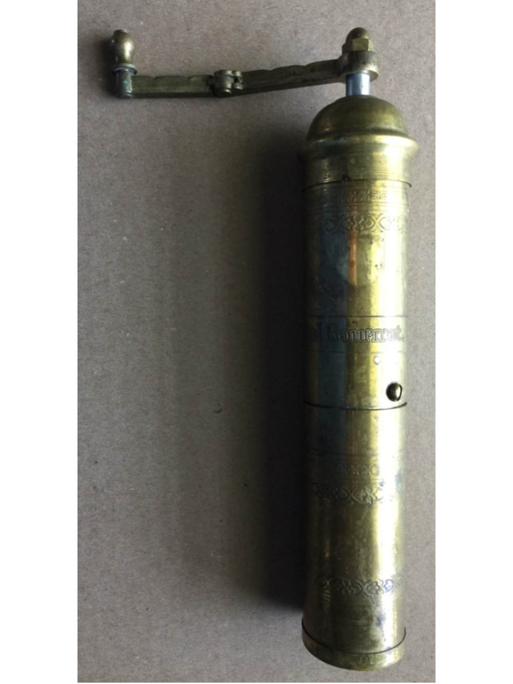 Vintage "The Frugal Gourmet" Brass Pepper Spice Mill Grinder, Made In Greece